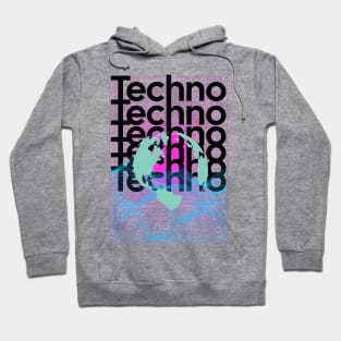 TECHNO  - Grid Globe (black/blue/pink) Hoodie